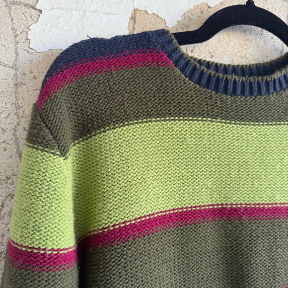 Vtg 90s Sweater Striped Colorblock Crewneck USA Made Preppy Grunge Womens L - Picture 2 of 8
